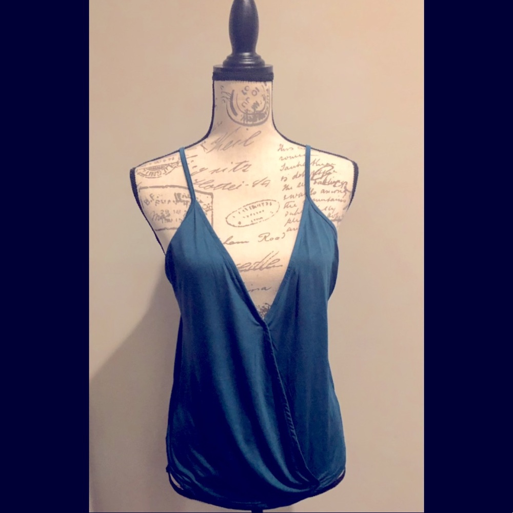 Forest green silky v neck top